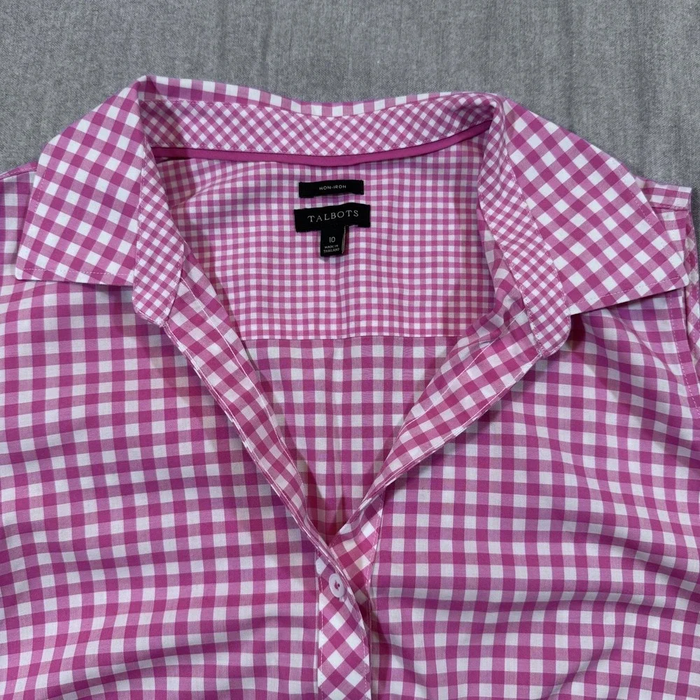 Talbots Shirt Womens 10 Pink White Gingham Sleeveless Button Up Non Iron Summer - Picture 2 of 9